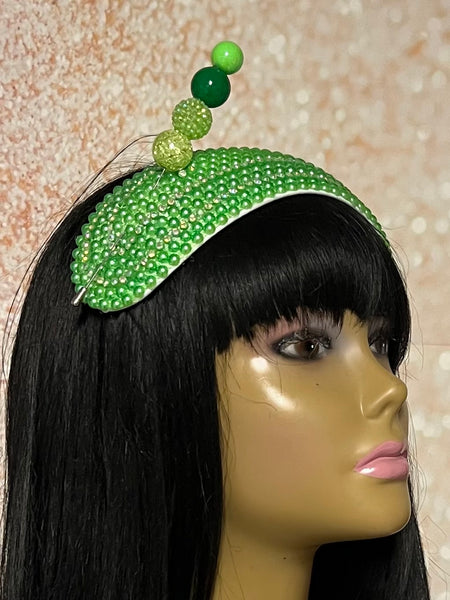 Green Beaded Headband-Shaped Fascinator Half Hat for Church, Tea Parties, Weddings and other special occasions