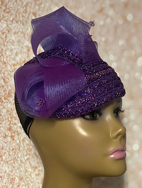 Purple Sequins and Rhinestones hat for Church, Wedding, Mother of the Bride, Head Covering, Tea Parties and other special occasions