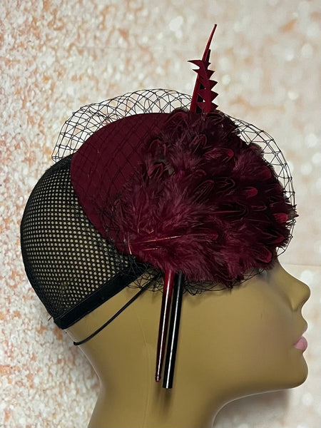 Burgundy Fascinator Cocktail Half Hat for Church, Weddings, Tea Parties and other special occasions