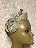 Gold and Silver Beaded Headband-Shaped Fascinator Half Hat for Church, Tea Parties, Weddings and other special occasions