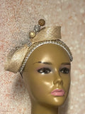 Gold and Silver Beaded Headband-Shaped Fascinator Half Hat for Church, Tea Parties, Weddings and other special occasions