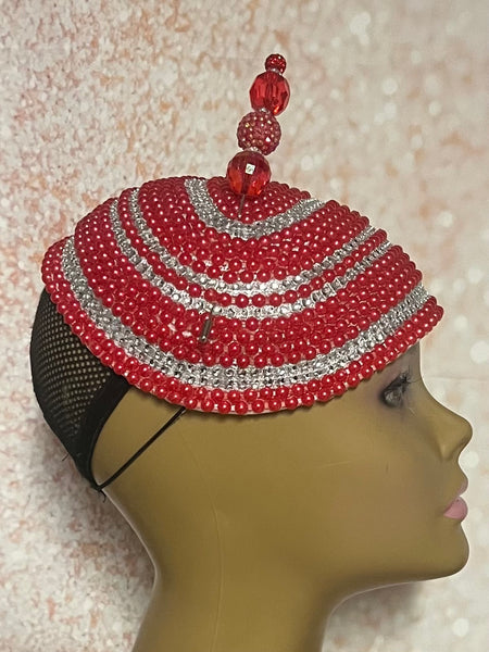 Red and Silver Beaded Half Hat Fascinator for weddings, church and special occasions, Gift for Mom, Sister, Wife, Her