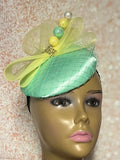 Mint Green and Yellow Button Pillbox Fascinator Half Hat, Church Head Covering, Headwear, Tea Parties, Weddings and other Special Occasions