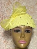 Yellow Full Braid Fascinator Half Hat, Church Head Covering, Headwear, Tea Parties, Weddings and other Special Occasions