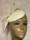 Cream Button Fascinator Half Hat for Church Head Covering, Tea Party, Wedding and Other Special Occasions