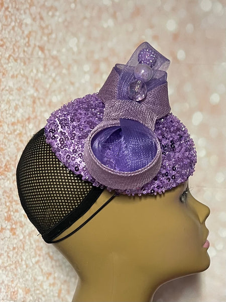 Lavender Beaded Sequin Round Button hat for Church, Wedding, Mother of the Bride, Head Covering, Tea Parties and other special occasions