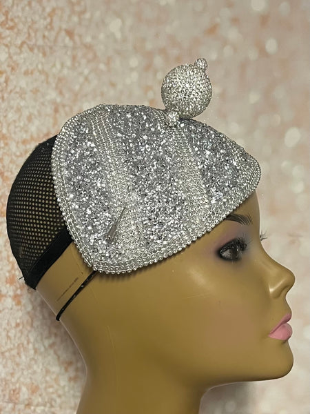 Silver Beaded Bling Teardrop Fascinator: Beaded Half Hat for Special Occasions