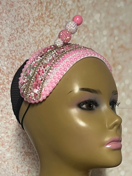 Fuchsia Pink Button Beaded Fascinator Half Hat for Church head covering, Tea Party, Wedding, and other Special Occasions