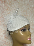 White Beaded Half Hat Fascinator for weddings, church and special occasions, Gift for Mom, Sister, Wife, Her