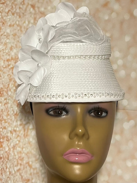 White Lace Full Hat Fascinator for weddings, church, tea parties and special occasions