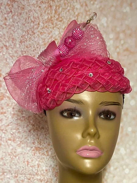Orange Sequin Small Half Hat Fascinator for Church Head Covering, Wedding, Tea Party, Mother of the Bride, and Other Special Occasions