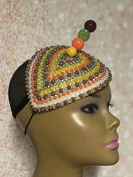Earth Tone Multicolor Beaded Rhinestone Teardrop Fascinator, Handmade Church Headwear, and Special Occasions