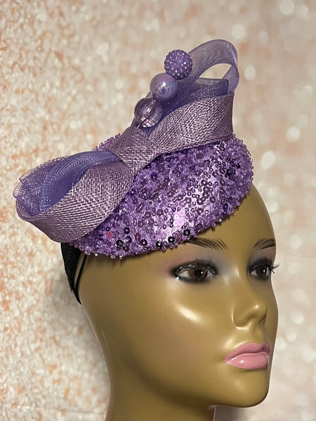 Lavender Beaded Sequin Round Button hat for Church, Wedding, Mother of the Bride, Head Covering, Tea Parties and other special occasions