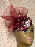 Burgundy Button Fascinator Half Hat for Church, Weddings and other special occasions