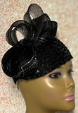 Black Sequin Half Hat for Church Head Covering, Mother of the Bride, Tea Party and other Special Occasions