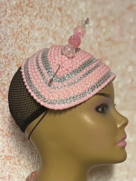 Pink Beaded hat for Church, Wedding, Mother of the Bride, Head Covering, Tea Parties and other special occasions