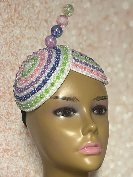 Multicolor Double Cup Beaded Rhinestone Fascinator for Church and Special Occasions