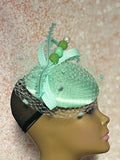 Mint Green Satin Button Pillbox Fascinator Half Hat, Church Head Covering, Headwear, Tea Parties, Weddings, and other Special Occasions