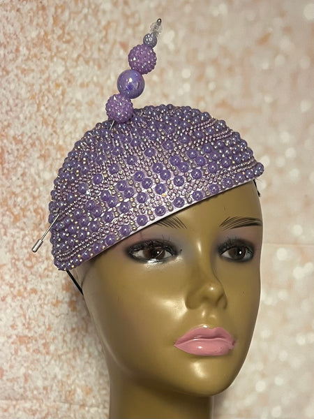 Lavender Beaded Half Hat Fascinator for weddings, church and special occasions