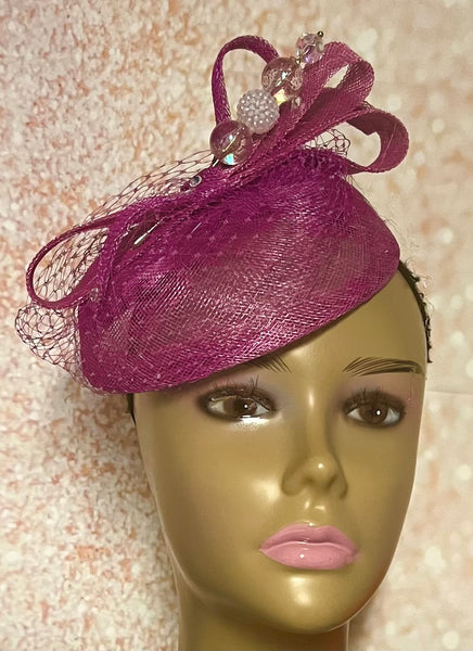 Magenta Purple Sinamay Fascinator Half Hat for Church, Wedding, Mother of the Bride, Head Covering, Tea Parties and other special occasion