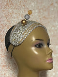 Gold and Silver Beaded Headband-Shaped Fascinator Half Hat for Church, Tea Parties, Weddings and other special occasions