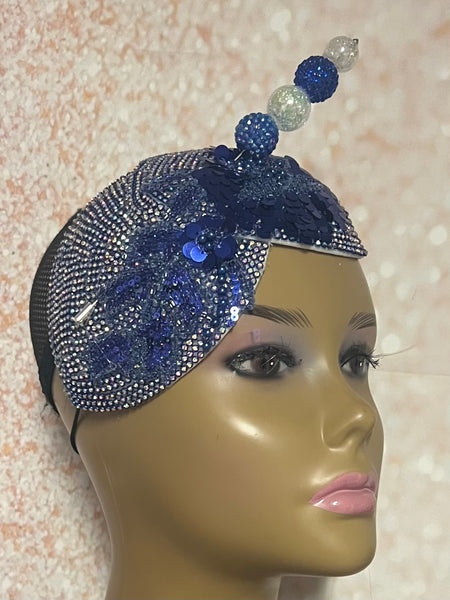 Blue Double Cup Beaded hat for Church, Weddings, Tea Parties, and other special occasions