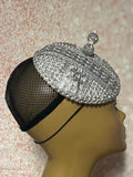 Silver Beaded Button Cocktail Fascinator Half Hat for Church, Tea Parties, Weddings and other special occasions