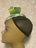 Green Lace Button Pillbox Fascinator Half Hat, Church Head Covering, Headwear, Tea Parties, Weddings, and other Special Occasions