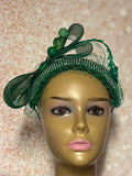Green Rhinestone Bling Headband-Shaped Fascinator Half Hat for Church, Tea Parties, Weddings and other special occasions