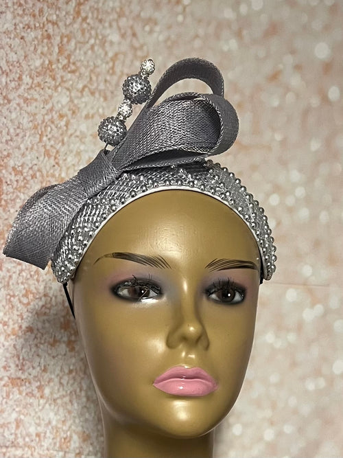 Silver Sequin Beaded Headband-Shaped Fascinator Half Hat for Church, Tea Parties, Weddings and other special occasions