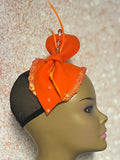 Orange Felt Small Half Hat Fascinator for Church Head Covering, Wedding, Tea Party, Mother of the Bride, and Other Special Occasions