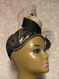 Black and Gold Beaded Sequin Headband-shaped Half Hat Fascinator for weddings, church and special occasions, Gift for Mom, Sister, Wife, Her