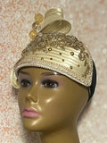 Gold/Beige Beaded  Rhinestone Fascinator Half Hat for Church, Tea Parties, Weddings and other special occasions