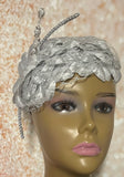 Silver Flower Fascinator Half Hat for Church head covering, Tea Party, Wedding, and other Special Occasions