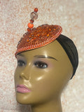 Orange Rhinestones Crystal Bling Fascinator Half Hat for Church, Tea Parties, Weddings and other special occasions