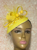 Yellow Beaded Lace Teardrop Fascinator Half Hat, Church Head Covering, Headwear, Tea Parties, Weddings and other Special Occasions