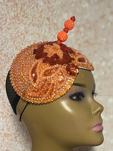 Orange Double Cup Rhinestone Crystal Bling Fascinator | Teardrop Half Hat