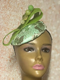 Green Lace Button Pillbox Fascinator Half Hat, Church Head Covering, Headwear, Tea Parties, Weddings, and other Special Occasions
