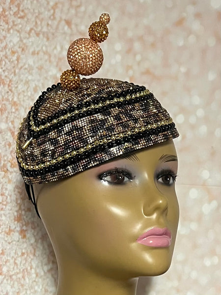 Leopard Print Rhinestone Fascinator, Half Hat for Church and Special Occasions