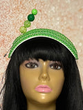 Green Beaded Headband-Shaped Fascinator Half Hat for Church, Tea Parties, Weddings and other special occasions