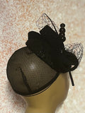 Black Tweed and Felt Fascinator Half Hat for Church Head Covering, Tea Party, Wedding and Other Special Occasions