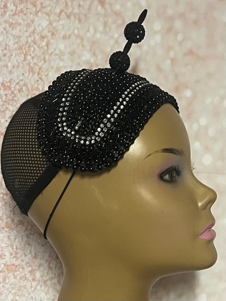 Black Bead Headband Half Hat Fascinator for weddings, church and special occasions, Gift for Mom, Sister, Wife, Her