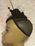 Black Tweed and Felt Fascinator Half Hat for Church Head Covering, Tea Party, Wedding and Other Special Occasions