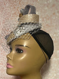 Gold and Silver Beaded Button Circle Fascinator Half Hat for Church, Tea Parties, Weddings and other special occasions