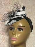 Black and White Zebra Striped Sequin Half Hat Fascinator for weddings, church and special occasions, Gift for Mom, Sister, Wife, Her