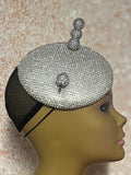 Rhinestone Silver Bling Button Cocktail Fascinator Half Hat for Church, Tea Parties, Weddings and other special occasions