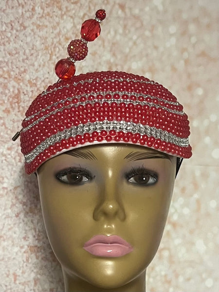 Red and Silver Beaded Half Hat Fascinator for weddings, church and special occasions, Gift for Mom, Sister, Wife, Her
