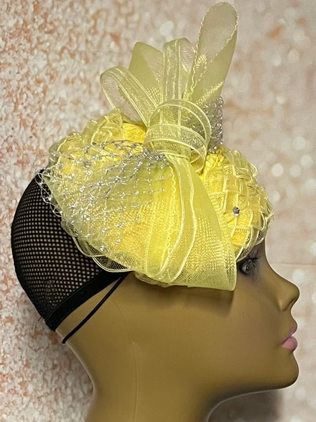 Yellow Braid Fascinator Half Hat, Church Head Covering, Headwear, Tea Parties, Weddings and other Special Occasions