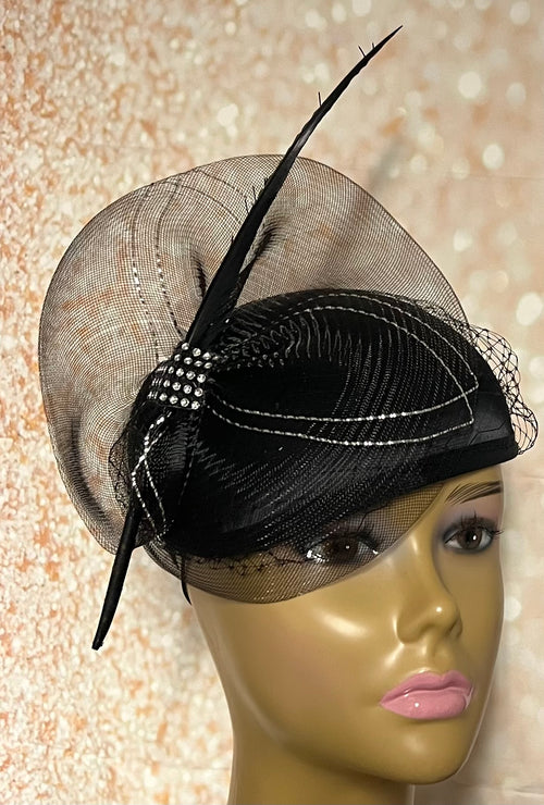 Black Satin Hat for Church, Wedding, Mother of the Bride, Head Covering, Tea Parties
