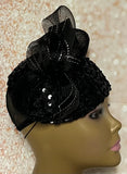 Black Sequin Half Hat for Church Head Covering, Mother of the Bride, Tea Party and other Special Occasions